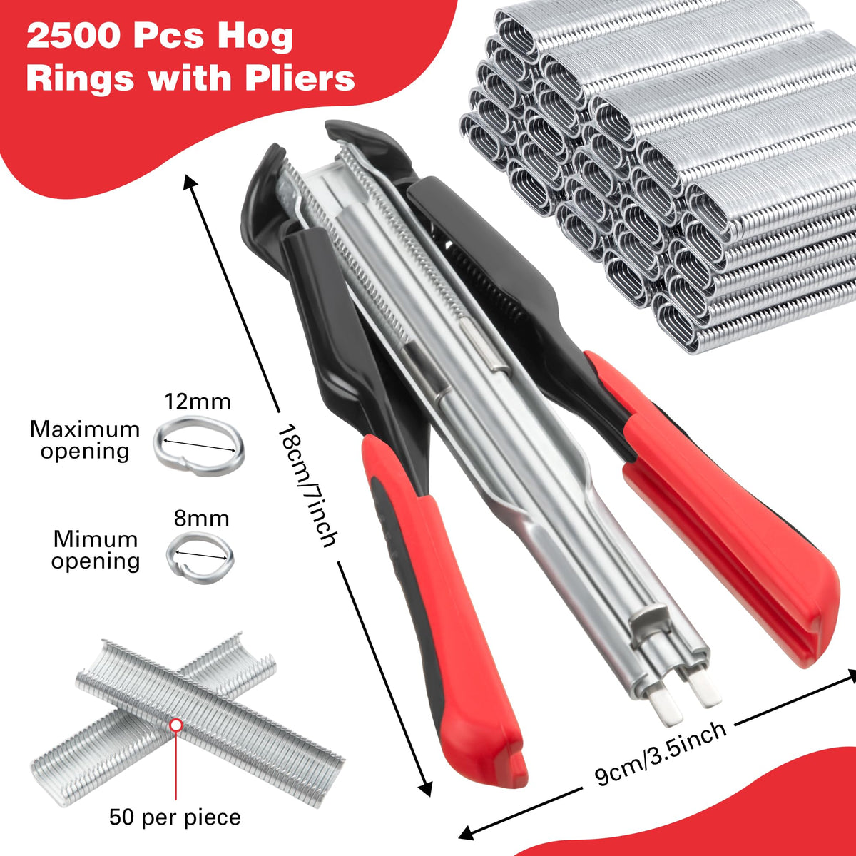 Semi-Auto Hog Ring Pliers Kit with 2500 C Hog Rings