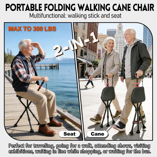 2-in-1 Folding Walking Cane with Seat