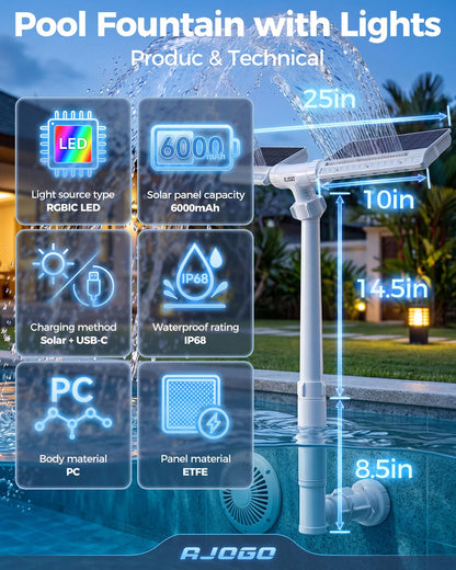Solar Pool Fountain With LED Lights
